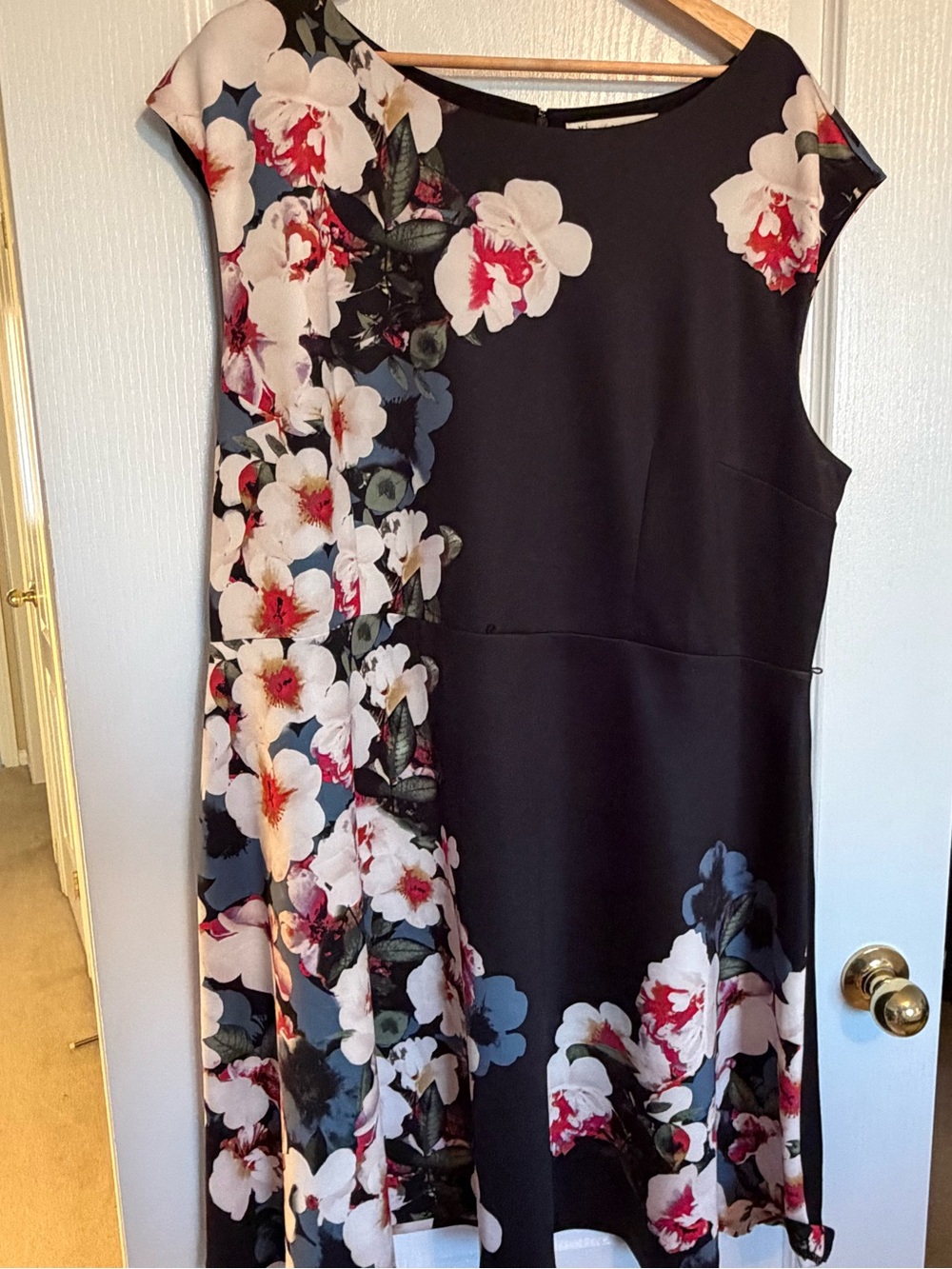Black Floral Midi Dress with Cap Sleeves